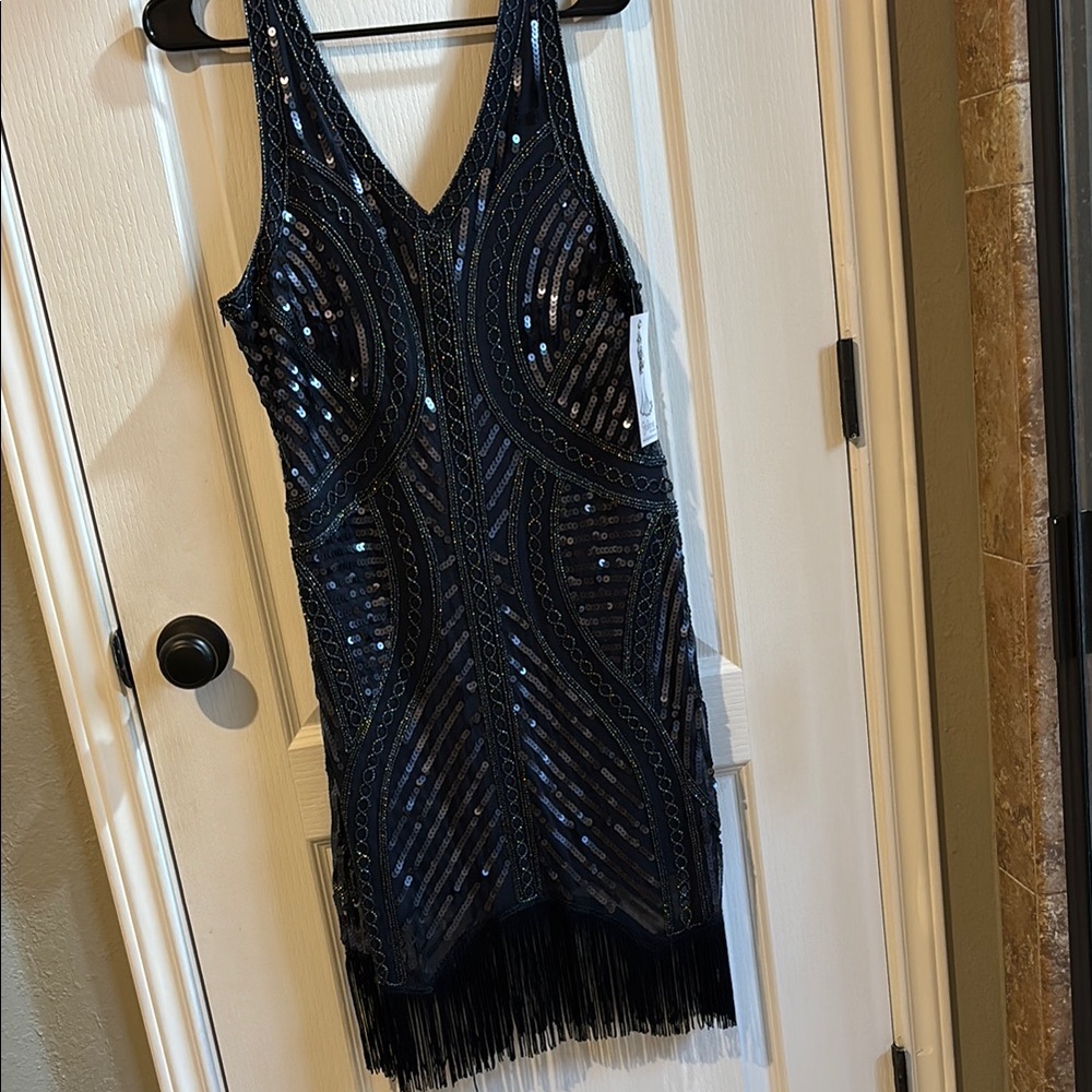 Navy Blue Sequin Sleeveless Bodycon Mini Dress